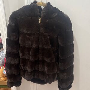 BCBGMaxAzria Dark Brown Faux Fur Coat